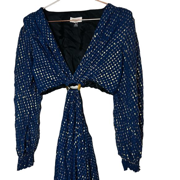 DELFI Collective Cerise Cutout Middle Blue Metallic Gold Dotted Gown Dress L - Picture 8 of 15